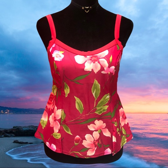 80s Floral tankini top - Picture 2 of 3